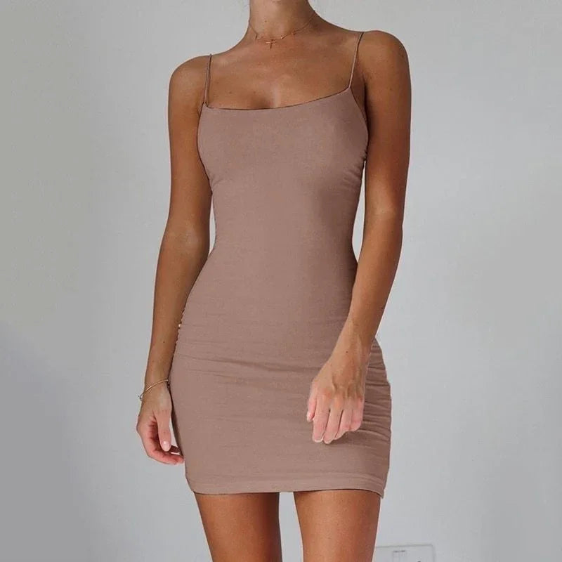 Pure Color Simple Hanging Neck Tight-fitting Hip Skirt - VAleG