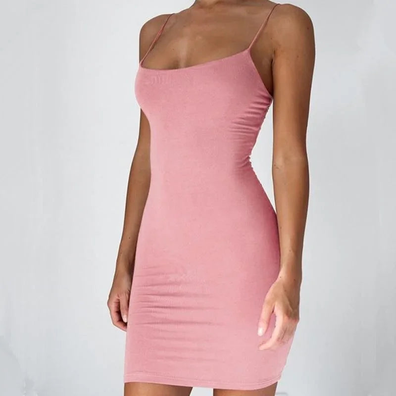 Pure Color Simple Hanging Neck Tight-fitting Hip Skirt - VAleG