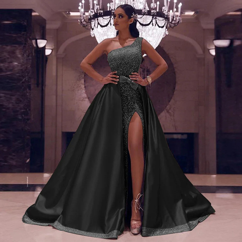 New One-Shoulder Mopping Evening Dress - VAleG