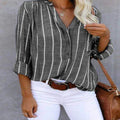 Striped Half Cardigan V-neck Long-sleeved Casual Loose-fitting Shirt - VAleG