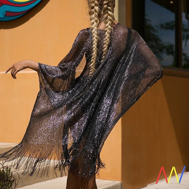 Tassel Gold Bikini Cover Up Sexy Beach Dress For Women Beach - VAleG