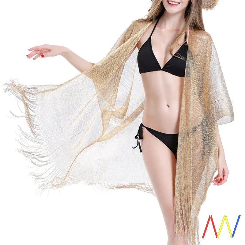 Tassel Gold Bikini Cover Up Sexy Beach Dress For Women Beach - VAleG