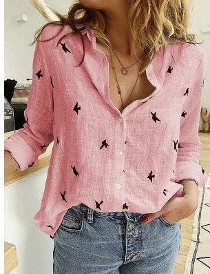 Solid Color Casual Loose Long Sleeve Linen Shirt - VAleG