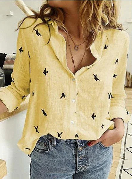 Solid Color Casual Loose Long Sleeve Linen Shirt - VAleG