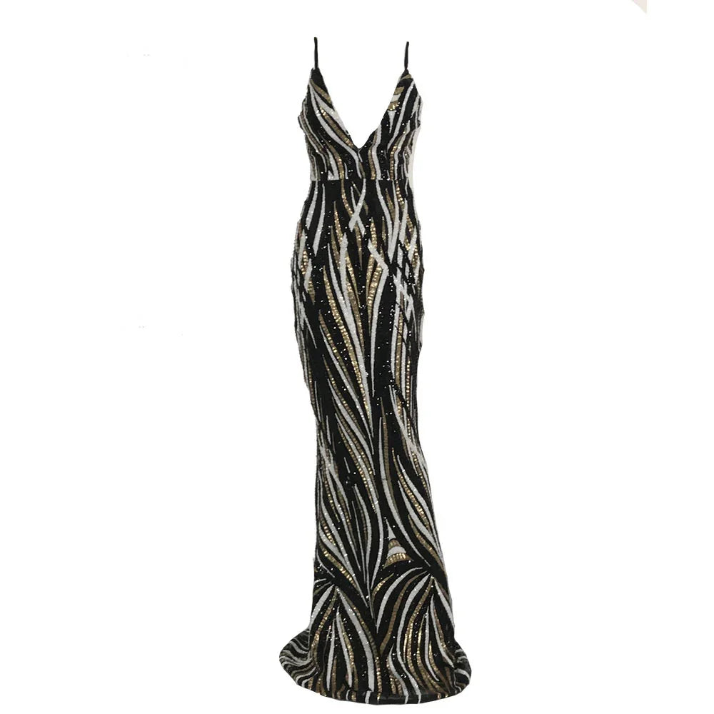 Sling Strapless Back Sequined Mermaid Evening Dress - VAleG
