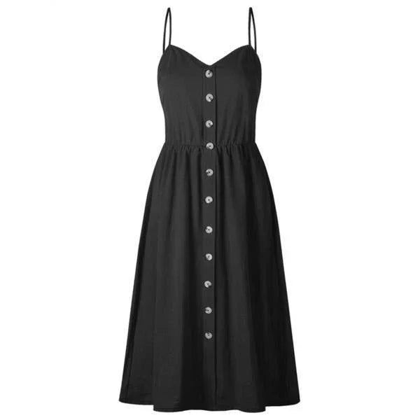 Sexy Suspender Button Pocket Halter Dress - VAleG