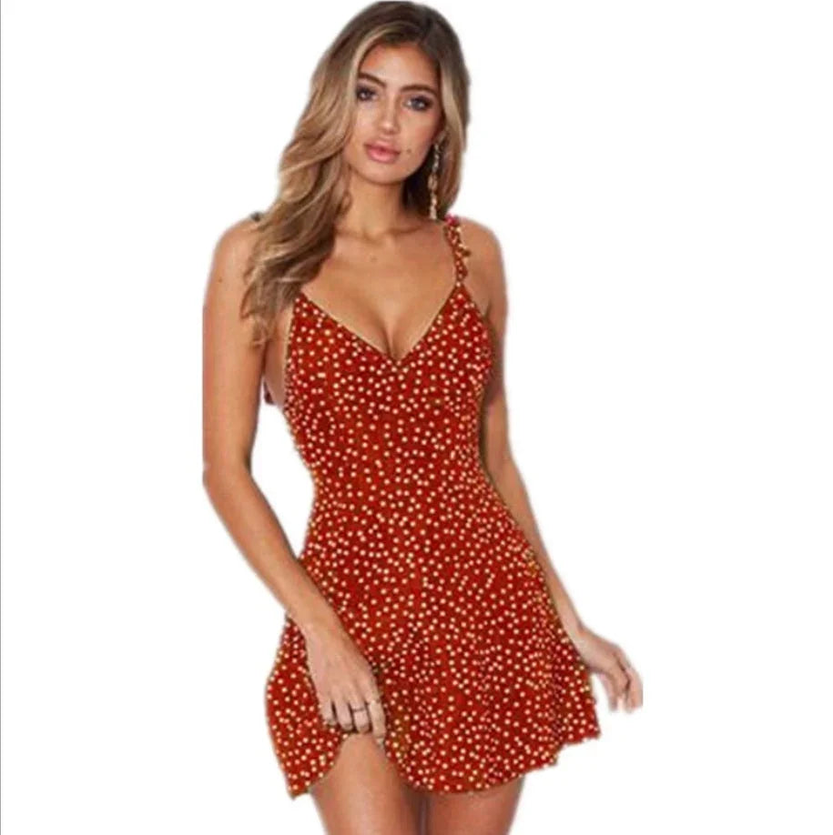 Polka-dot Strappy Dress Women Summer Fashion Beach Sundress - VAleG