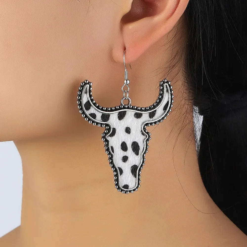 Alloy Animal Print Cow Head Earrings - VAleG