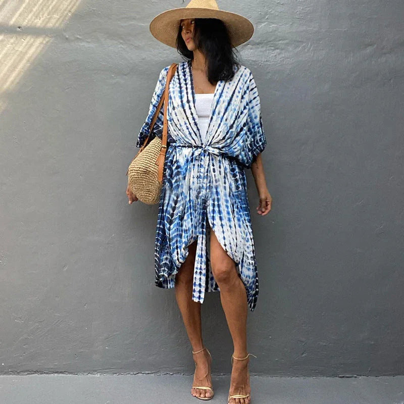 Polyester Ladies Sun Protection Resort Beach Dress Cover Up - VAleG