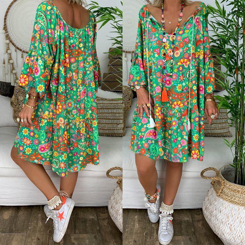 Printed Sleeves Ruffled Shirt Beach Skirt - VAleG