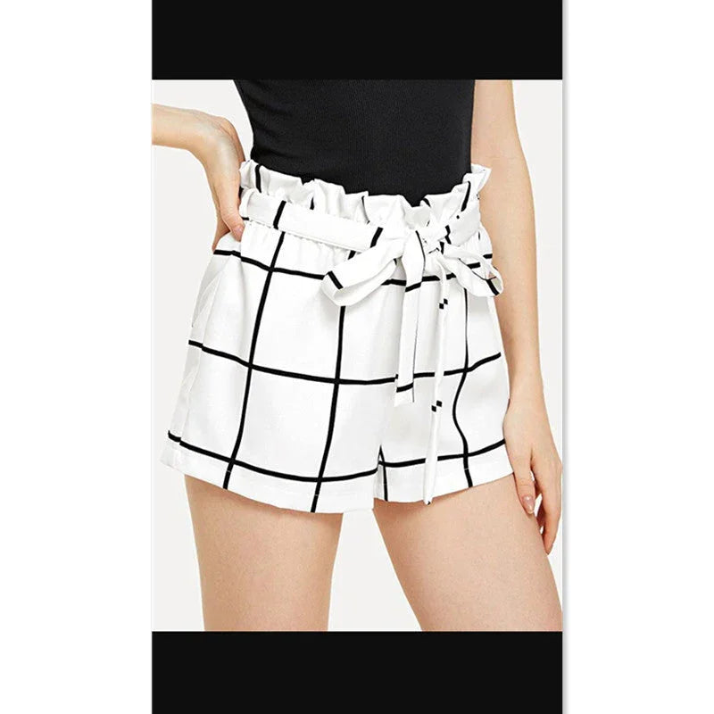 Ladies Check Waist Belt Shorts - VAleG