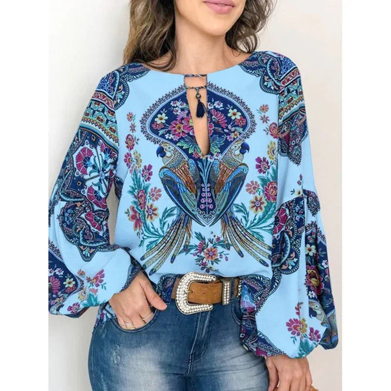 V-neck print comfortable top - VAleG