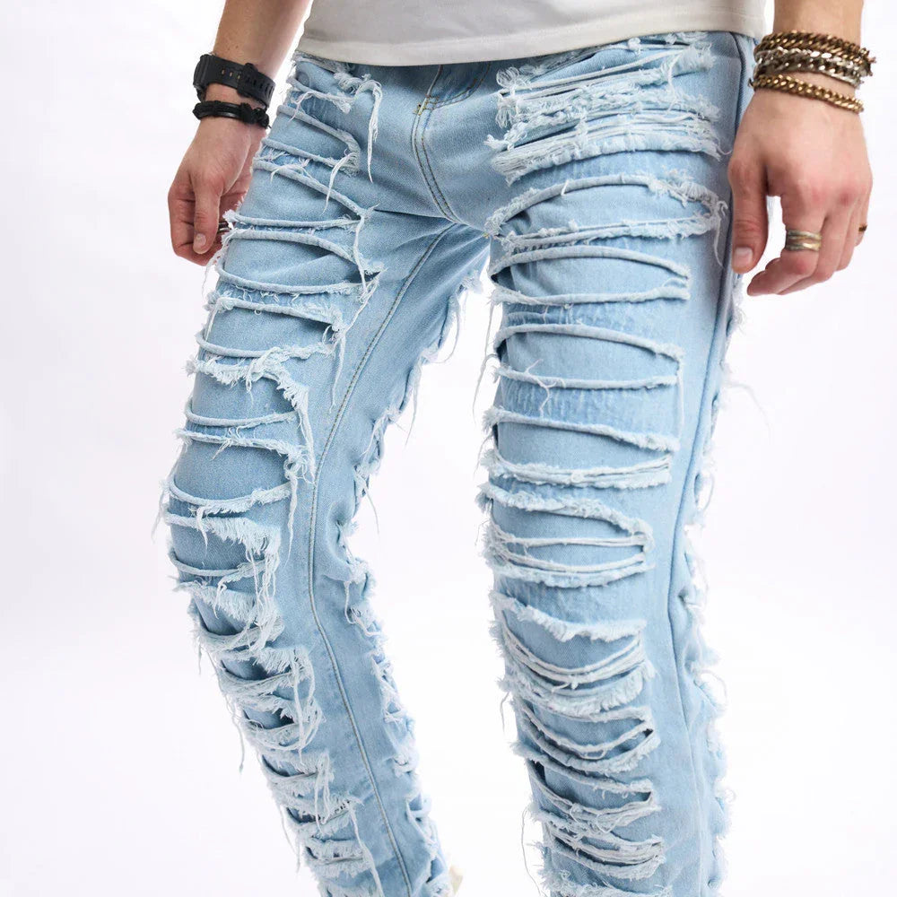 Simple Solid Color Ripped Skinny Jeans - VAleG