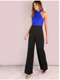 European and American women's sexy jumpsuit hanging neck sequins stitching trumpet jumpsuit trousers - VAleG