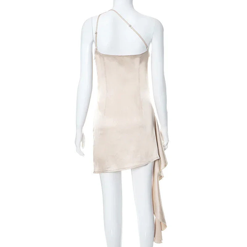 One-shoulder Sleeveless Mini Dress Sexy Slim Backless Skirt Party Wedding Dresses Womens Clothing - VAleG