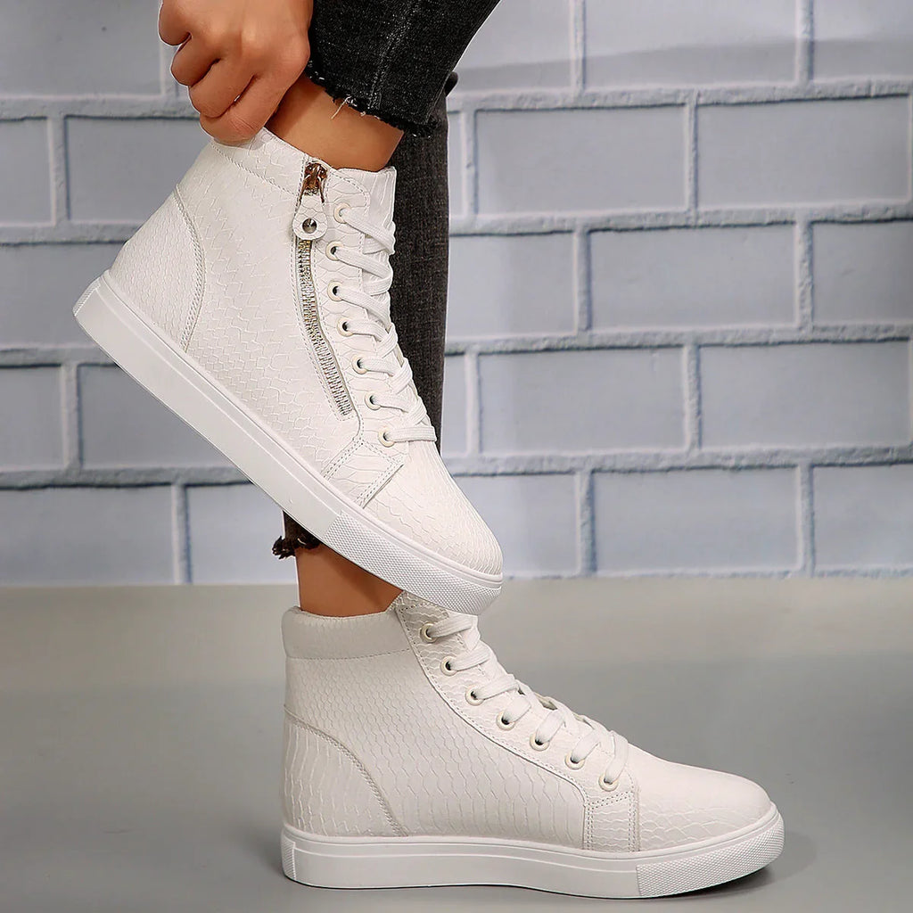 Plus Size Women's Platform Lace-up High-top Casual Flat Skateboard Shoes - VAleG