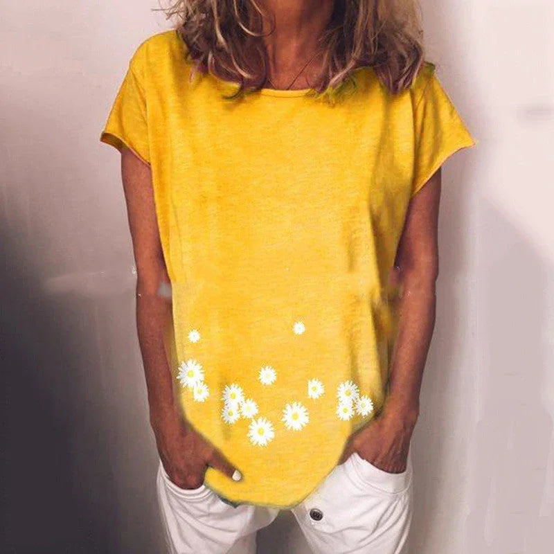 Women's short sleeve daisy print T-shirt - VAleG