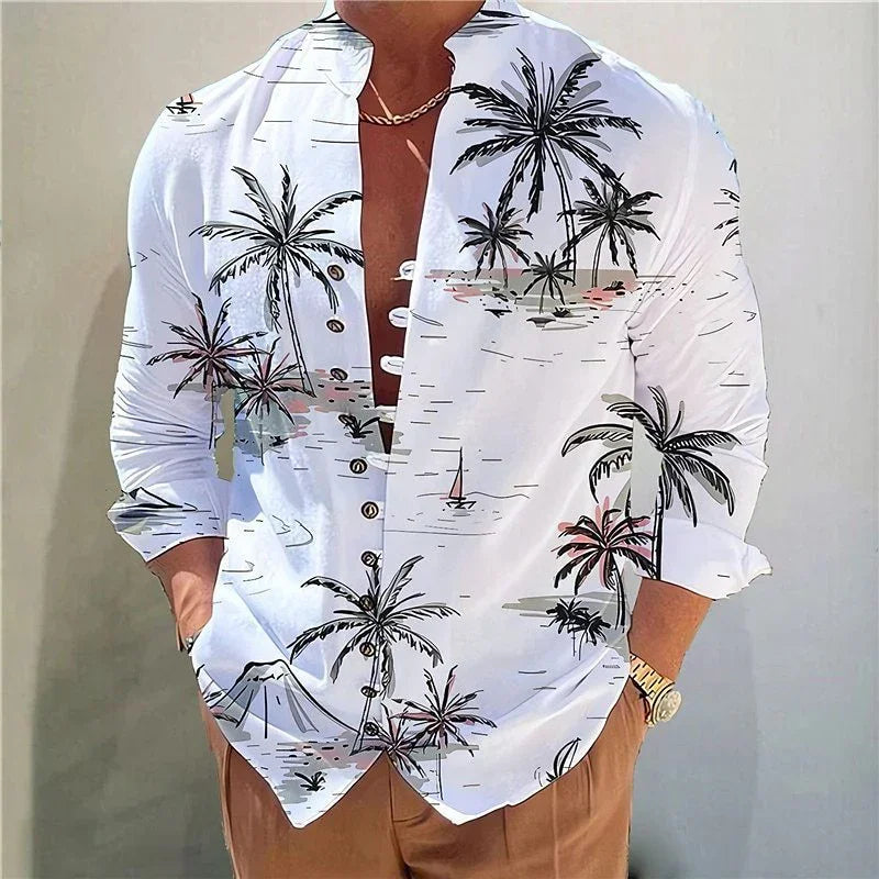 Men's Printed Stand Collar Short Sleeve Button Shirt - VAleG