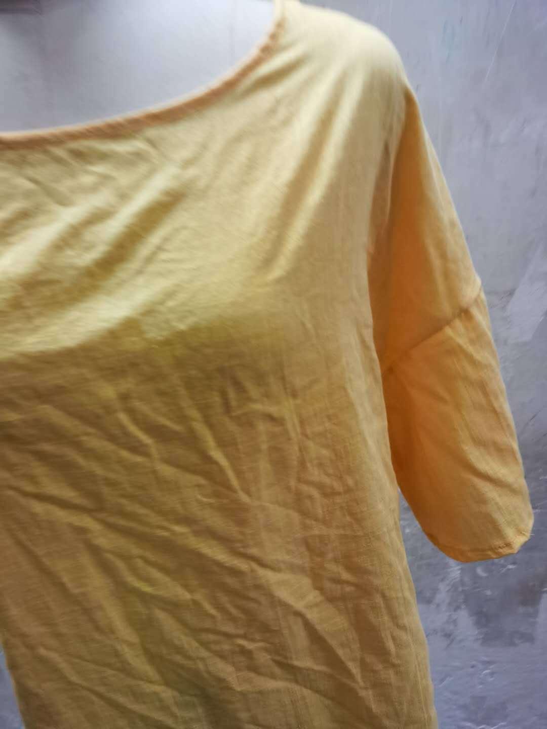 Sleeves round neck cotton and linen shirt - VAleG