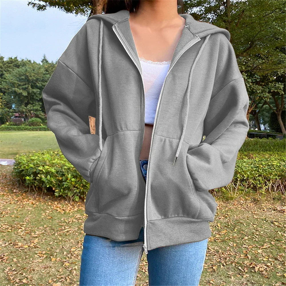 Fashion Women's Loose Street Zip Top - VAleG
