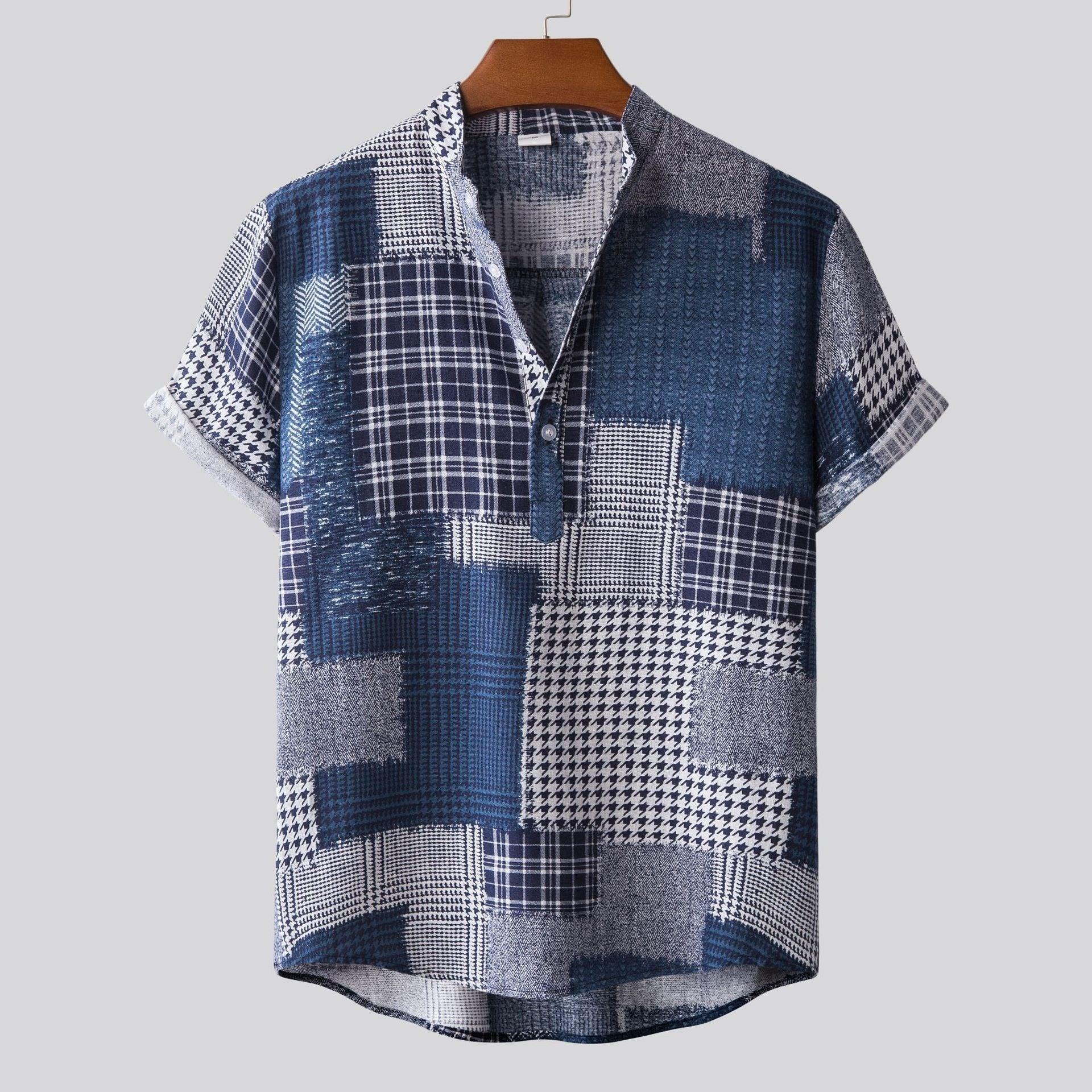 Lapel Cotton Slim-fit Printed Bamboo Shirt - VAleG