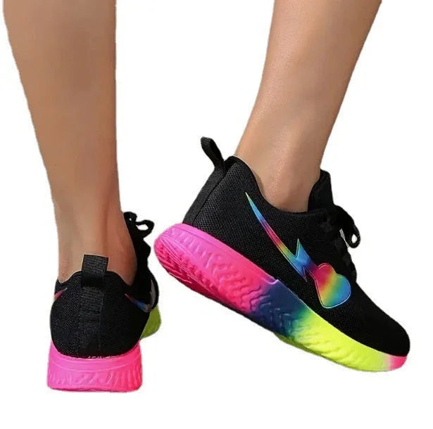 Round Head Heart Knitted Lace Up Running Shoes - VAleG