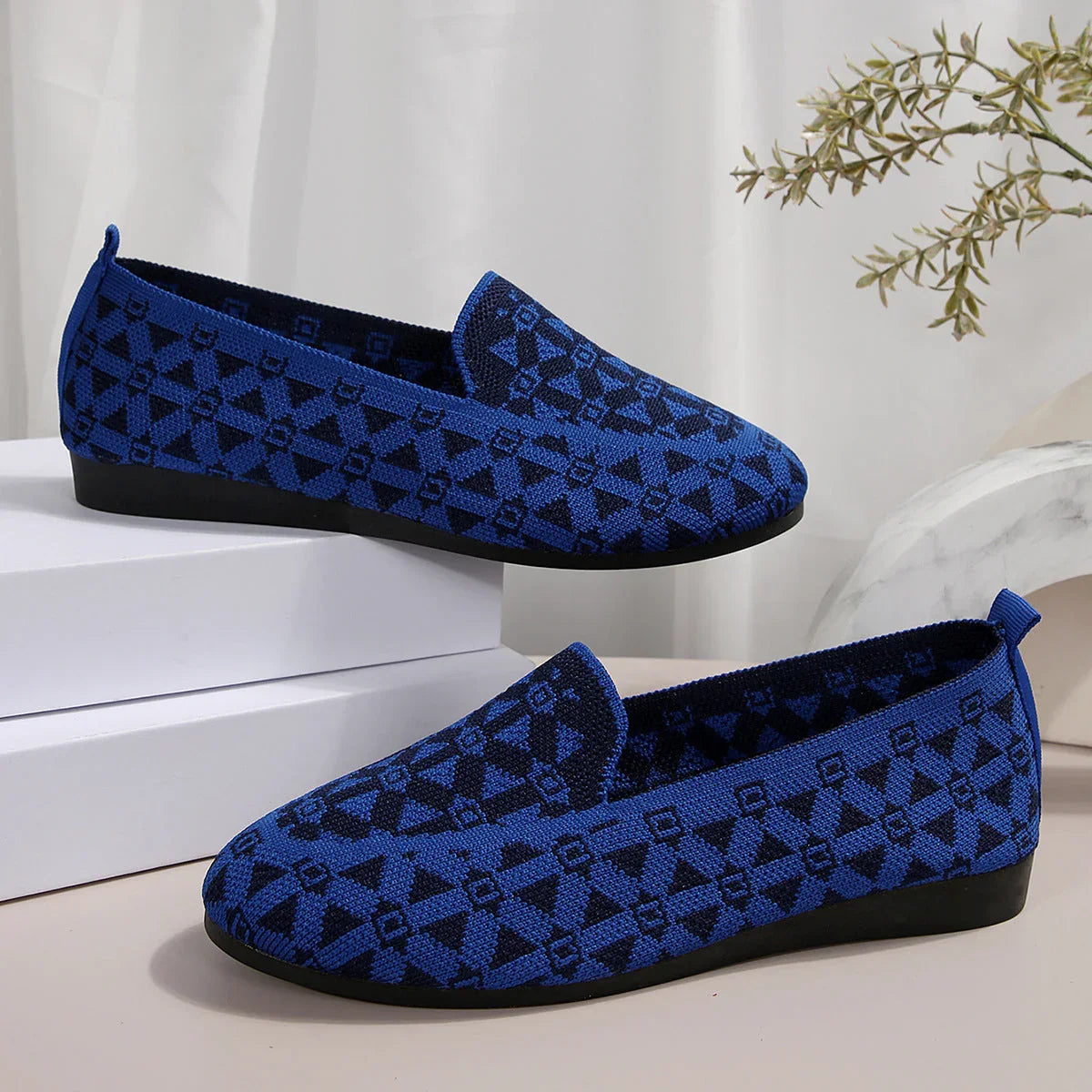 Printed Round Toe Flat Shoes Fashion Casual Hollow Breathable Knitted Shoes Loafers For Women - VAleG