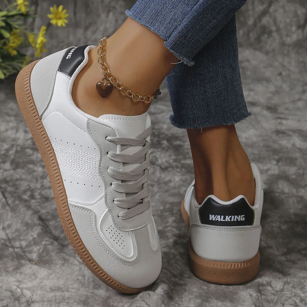 New Colorblock Lace-up Flats Shoes Fashion Breathable Hollow Slip On Casual Shoes For Women - VAleG