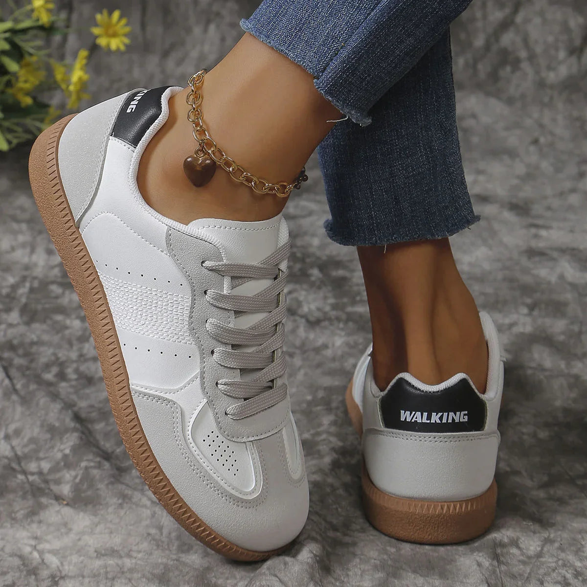 New Colorblock Lace-up Flats Shoes Fashion Breathable Hollow Slip On Casual Shoes For Women - VAleG