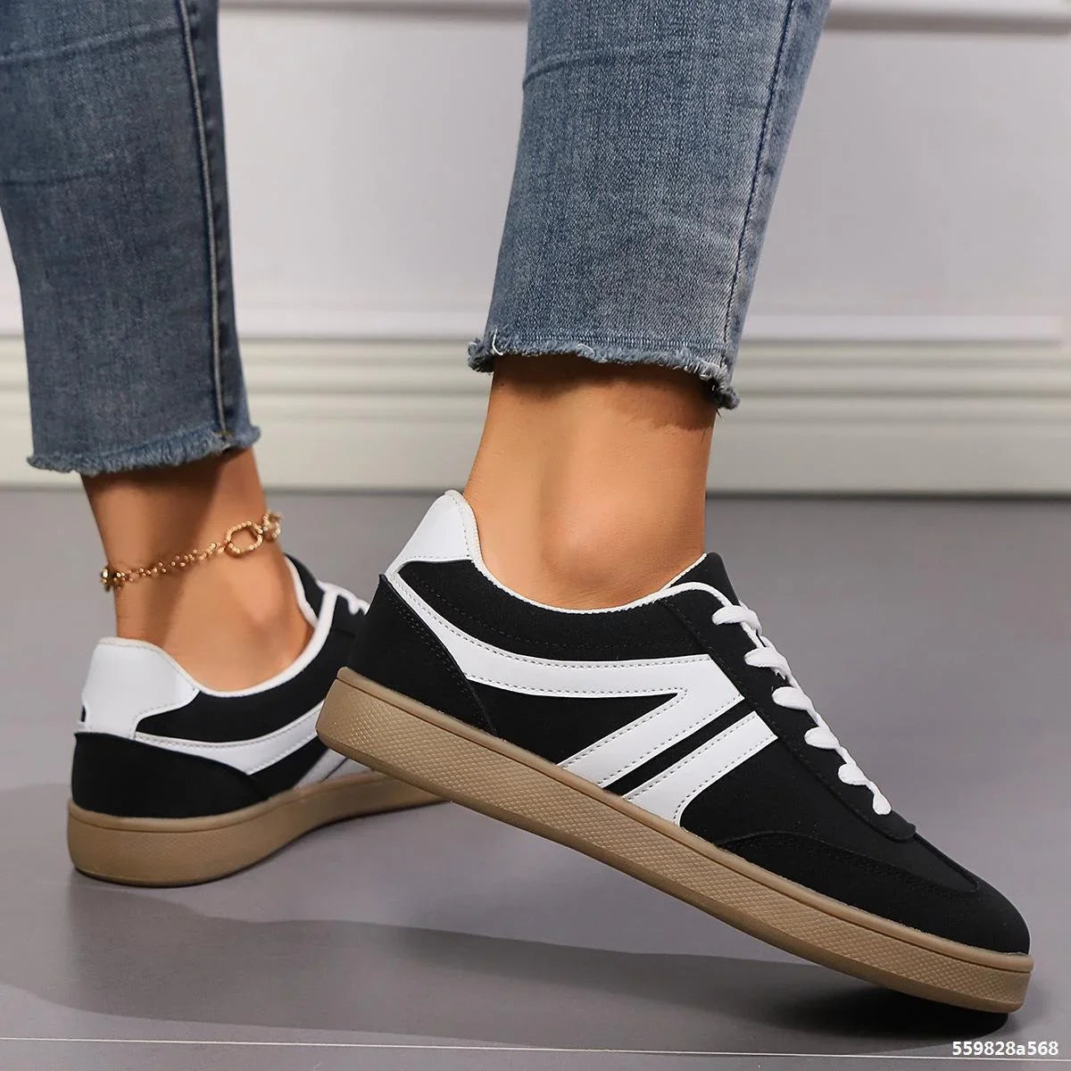 Lace-up Round Toe Flats Shoes Fashion Sports Slip On Casual Shoes For Women - VAleG