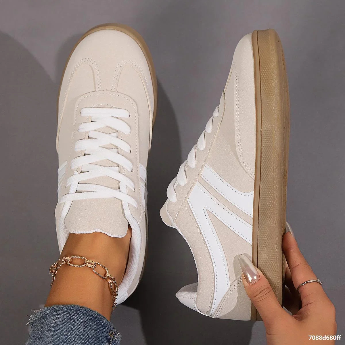 Lace-up Round Toe Flats Shoes Fashion Sports Slip On Casual Shoes For Women - VAleG