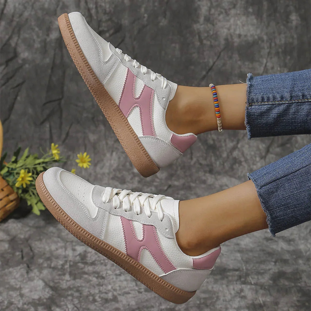 New Colorblock Lace-up Flats Shoes Fashion Round Toe Slip On Casual Shoes For Women - VAleG