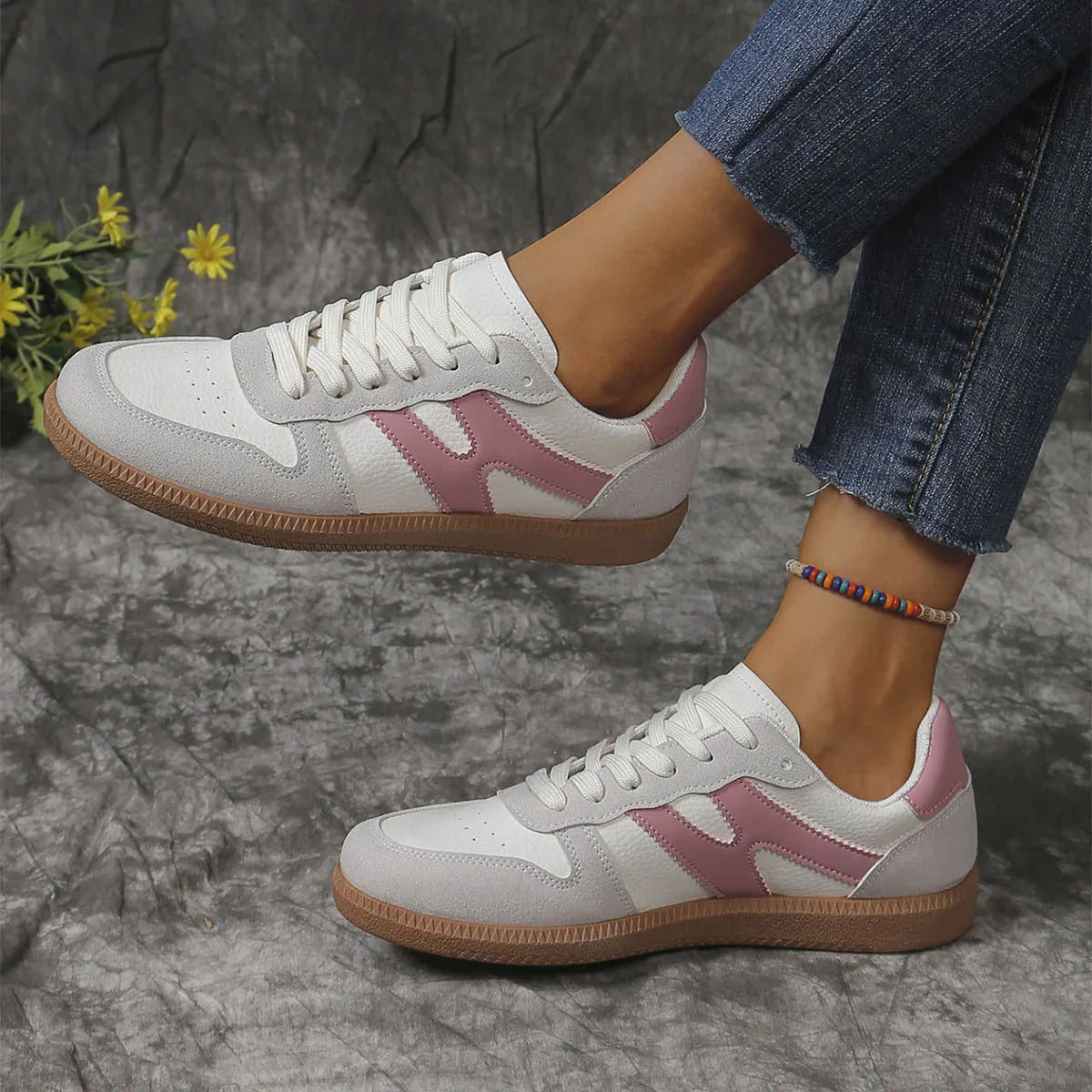 New Colorblock Lace-up Flats Shoes Fashion Round Toe Slip On Casual Shoes For Women - VAleG