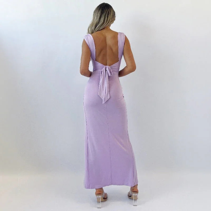 Slim Sleeveless Slit Dress With Back Tie Design Fashion Temperament Dresses For Women Clothing - VAleG