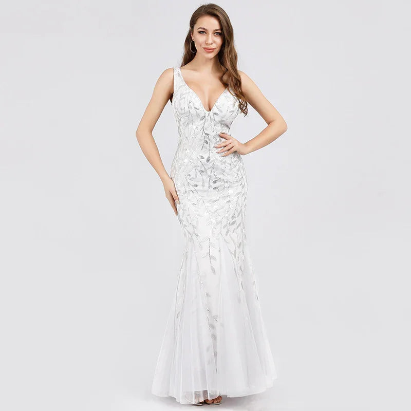 Sleeveless sequined fishtail party evening dress - VAleG