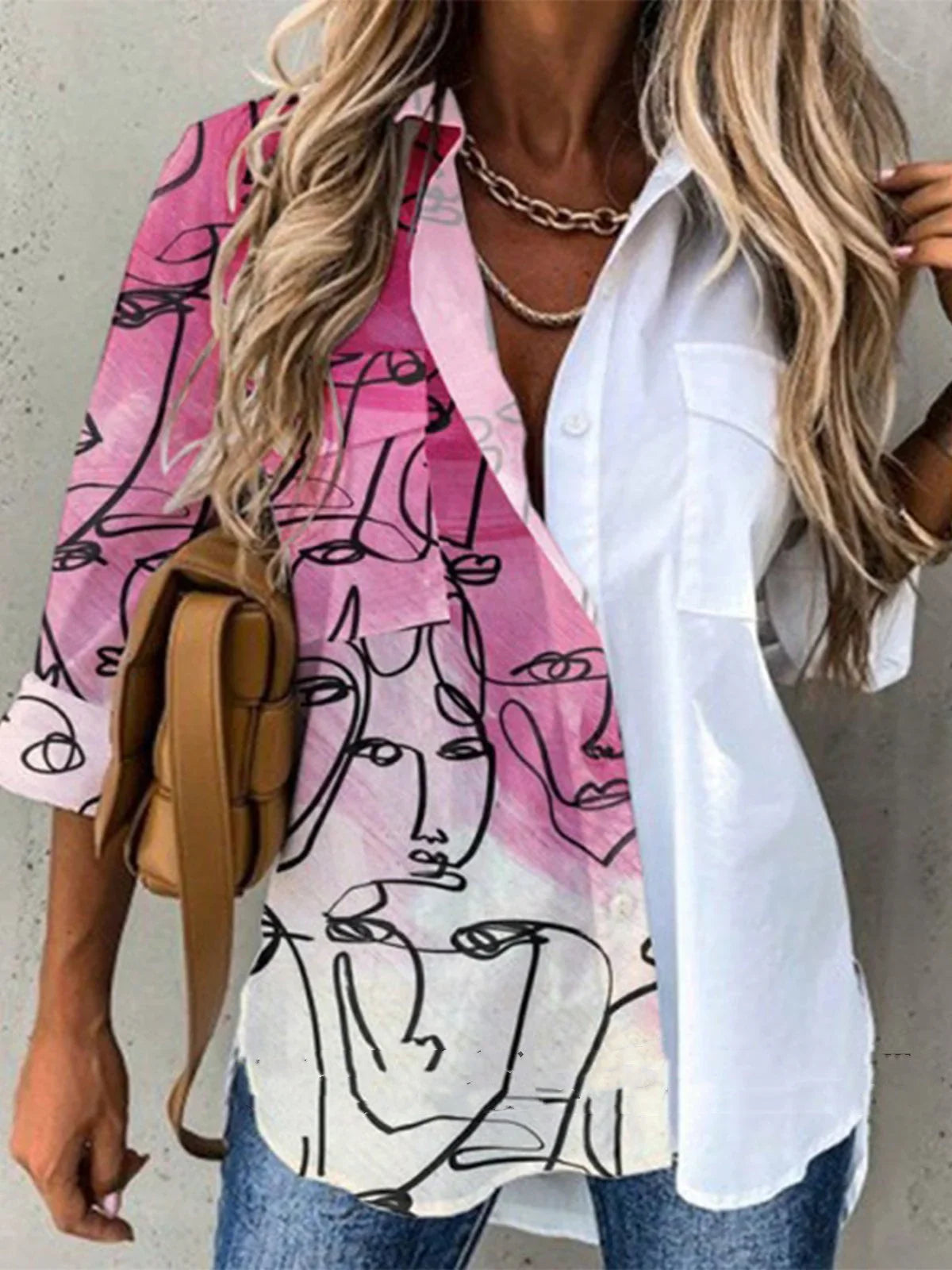 Women's Loose Flower Print Long-sleeved Shirt - VAleG