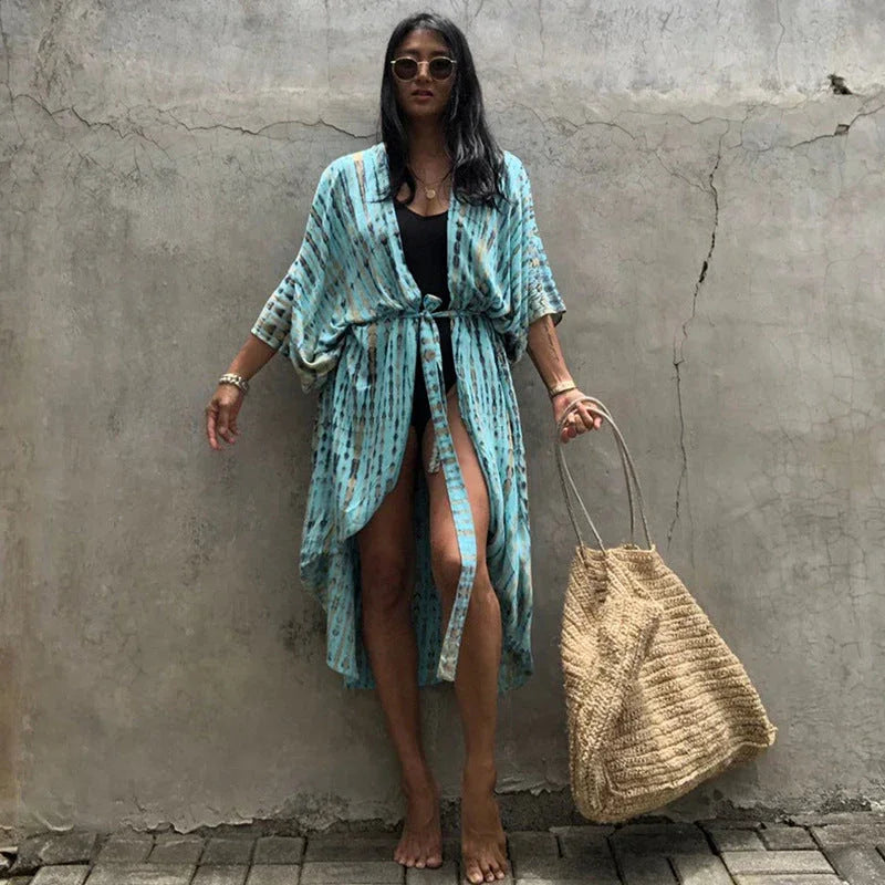 Polyester Ladies Sun Protection Resort Beach Dress Cover Up - VAleG