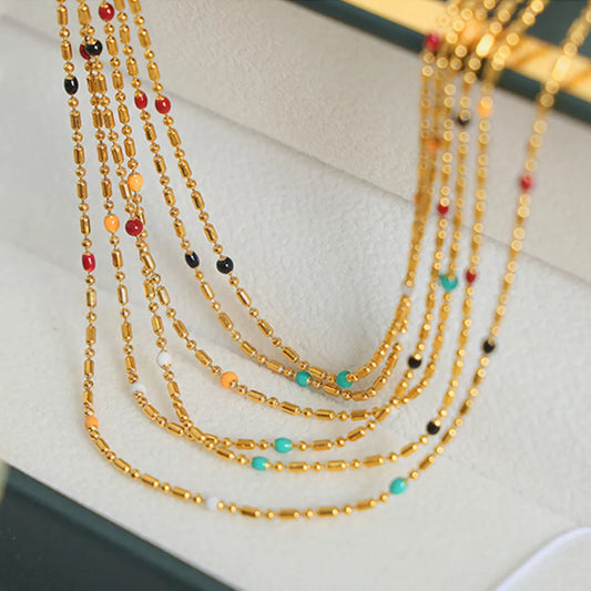 18K Gold-Plated Oil Drip Bead Necklace - VAleG