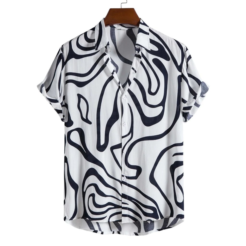 Printed Casual Men's Short-sleeved Shirt Lapel - VAleG