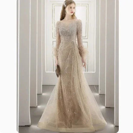 Heavy Industry Nailed Beaded Diamond-encrusted Evening Dress Hostess Long Style - VAleG