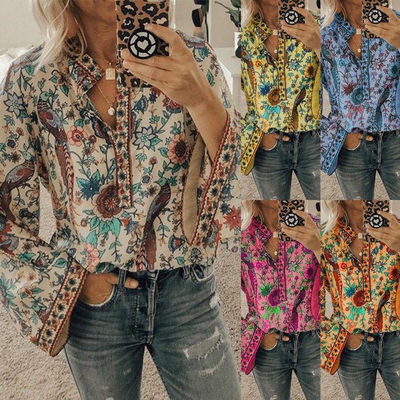 Peacock print loose shirt - VAleG