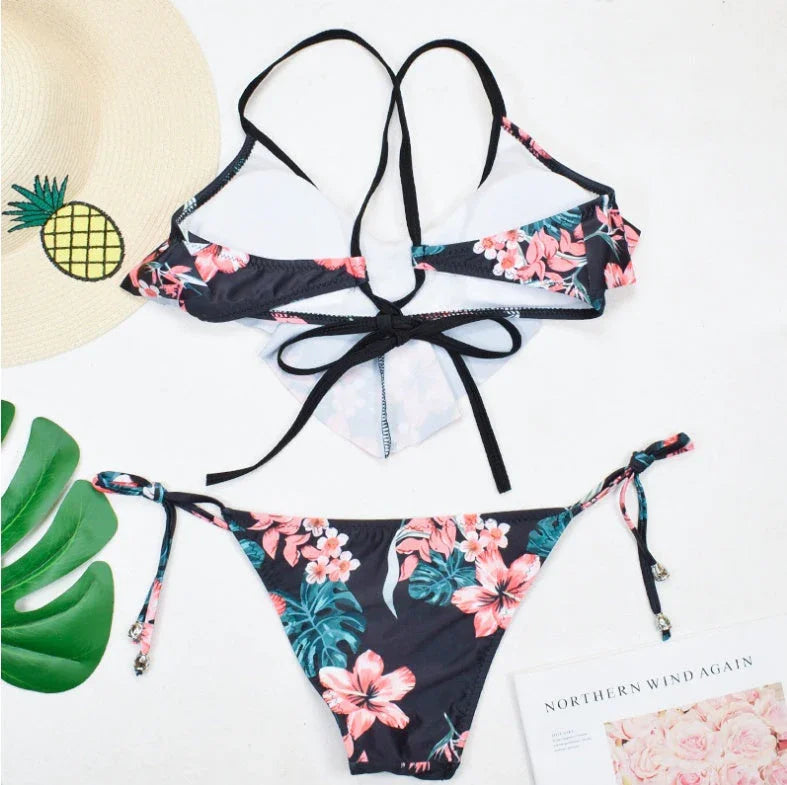 Split swimsuit sexy bikini print swimsuit - VAleG