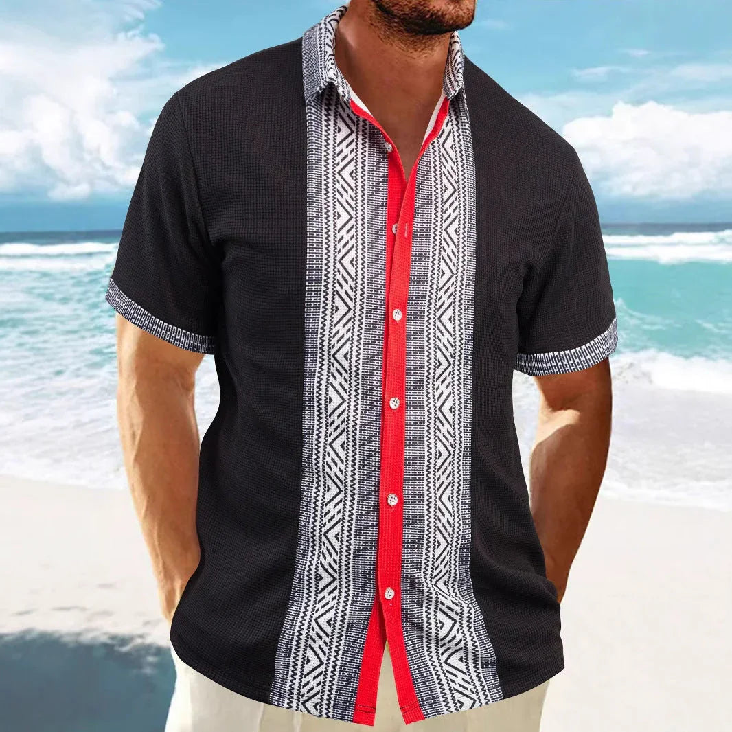 Printed Button Short Sleeve Men - VAleG