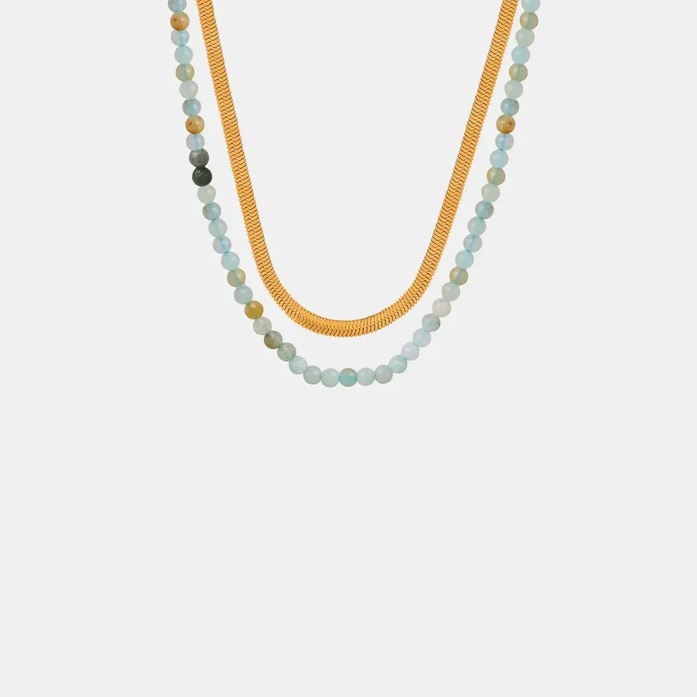 Beaded Titanium Steel Double-Layered Necklace - VAleG