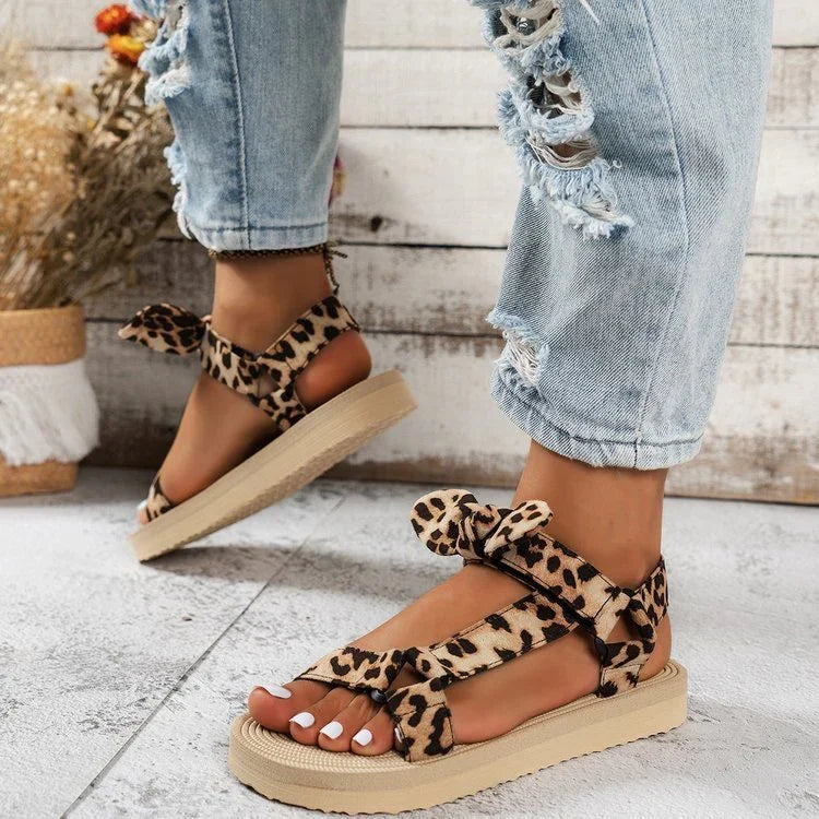 Beach Velcro Bow Plus Size Sandals - VAleG