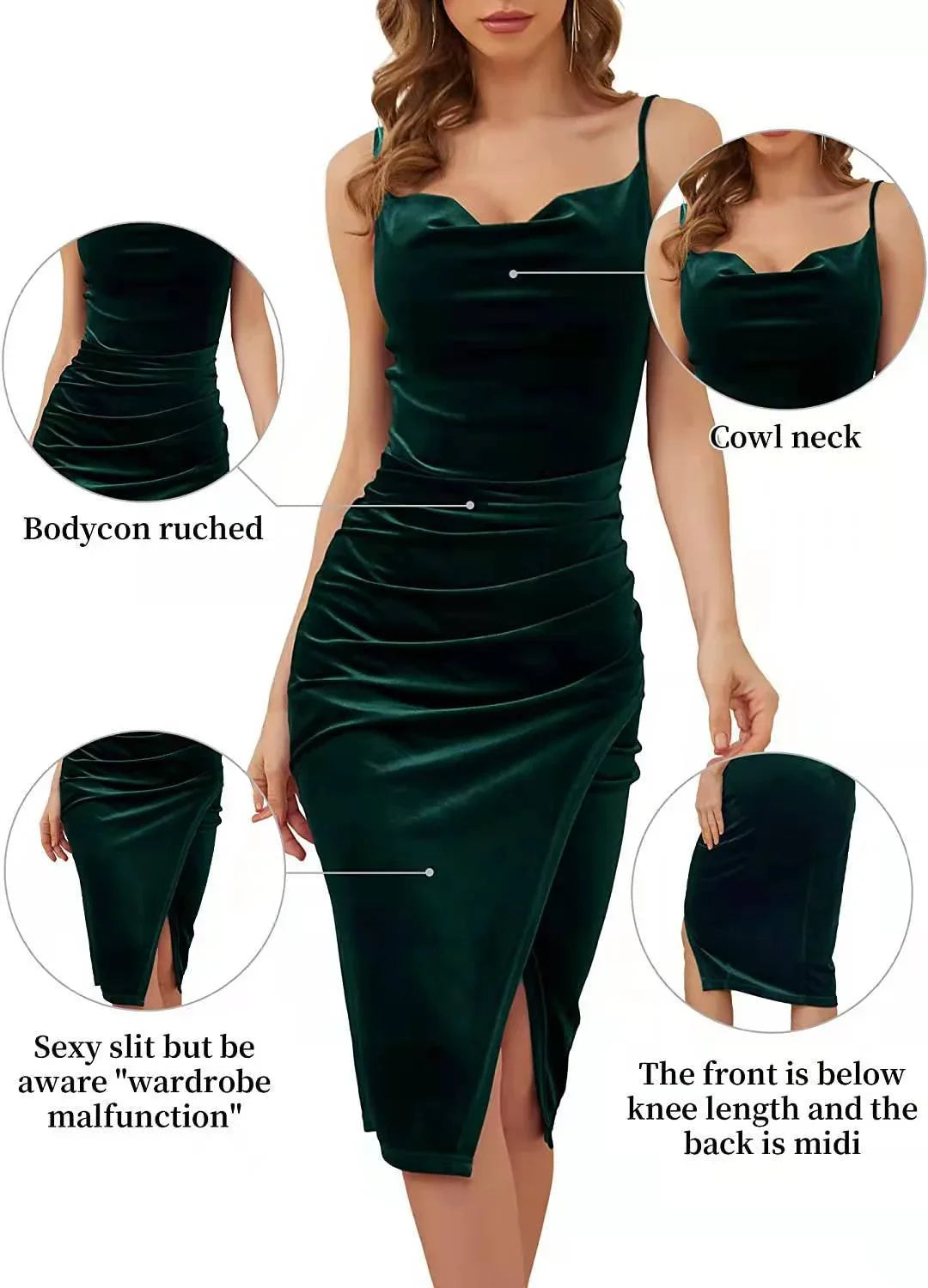Fashion Women's Temperament Slit Pleated Velvet Sling Dress - VAleG
