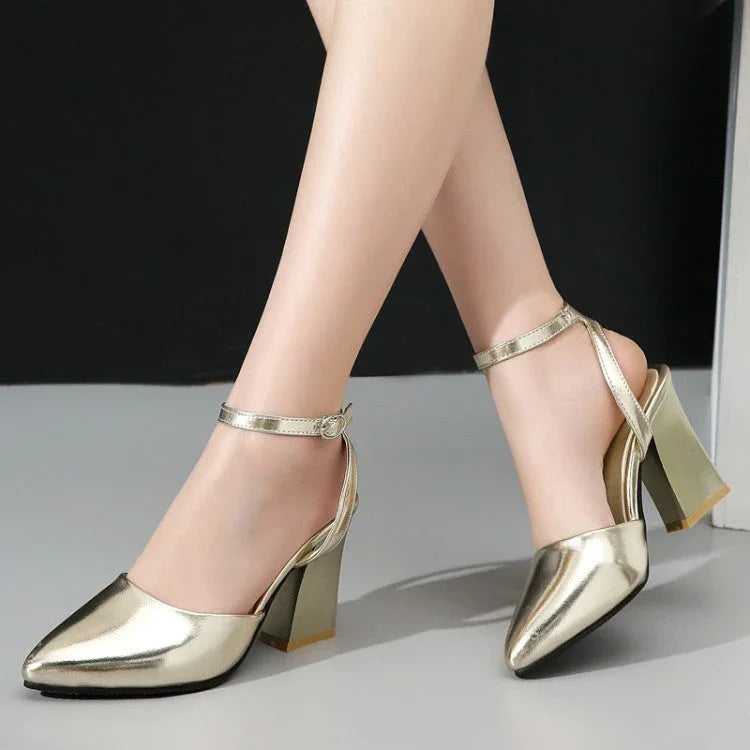 Women's Thick High Heel Pump Pointed Sandals - VAleG