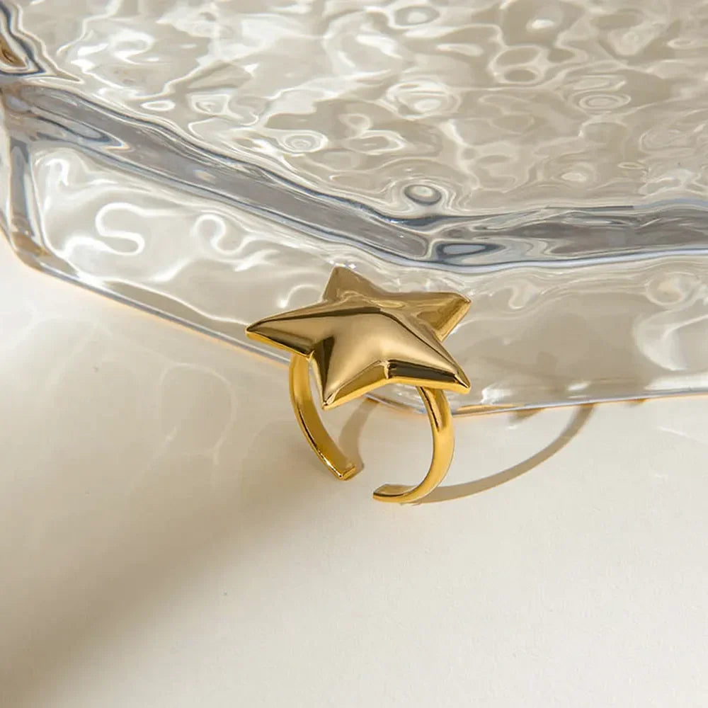 18K Gold-Plated Stainless Steel Star Ring - VAleG