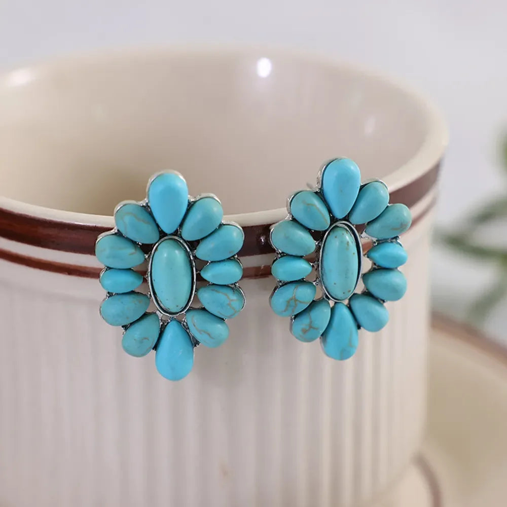 Flower Shape Artificial Turquoise Earrings - VAleG