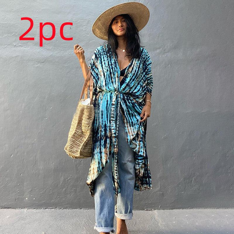 Polyester Ladies Sun Protection Resort Beach Dress Cover Up - VAleG